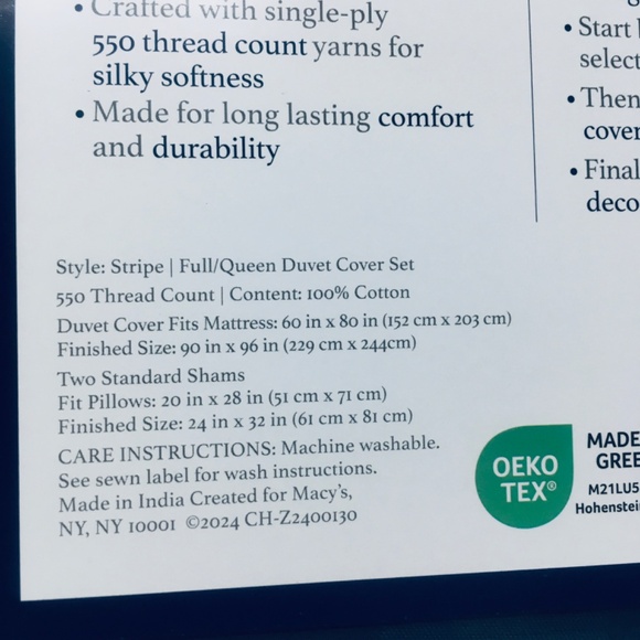 new Charcoal Charter Club Stripe 550 TC 100% Cotton Full/Queen Duvet Cover Set - Picture 4 of 11